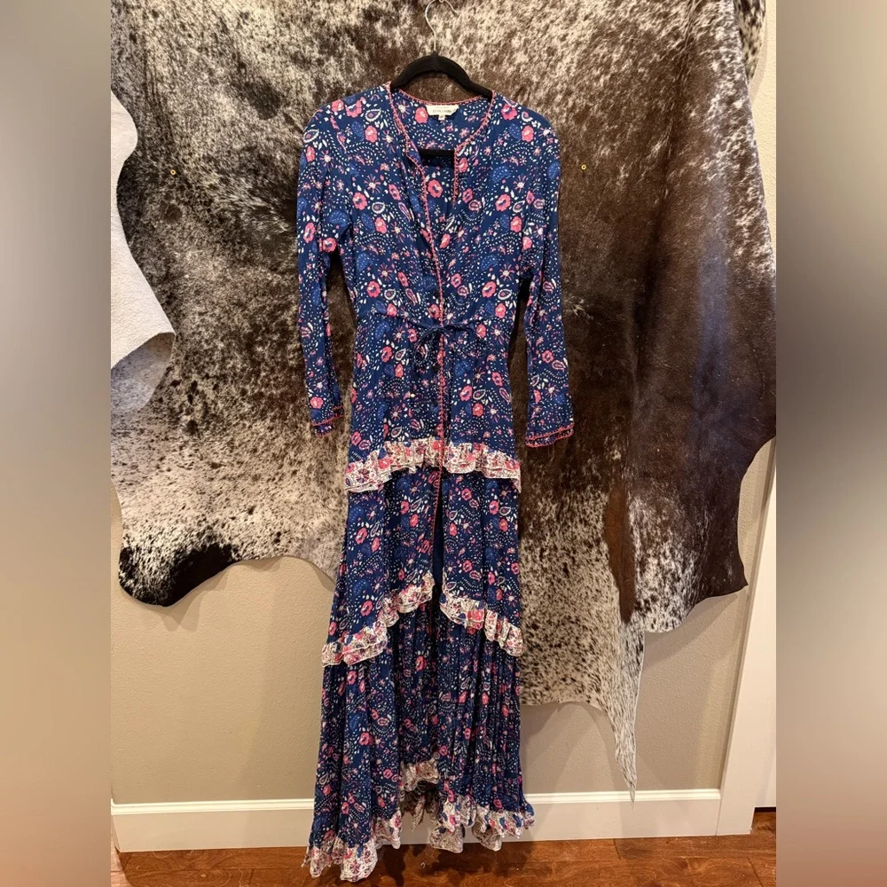 Chasing Unicorns - Dream On Ruffle Maxi Dress. Blue and Pink. Small. - Picture 2 of 10